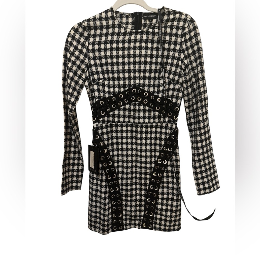 PLT NWT checked lace detail bodycon dress